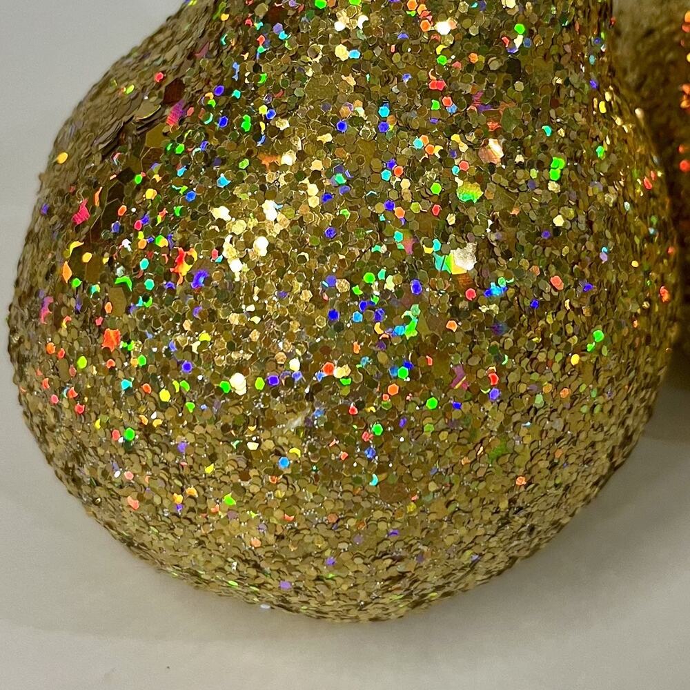 4 Sequin Gold Pear Faux Fruit Jewel Glitter Leaves Decorative Holiday Decor 5” - Picture 7 of 9
